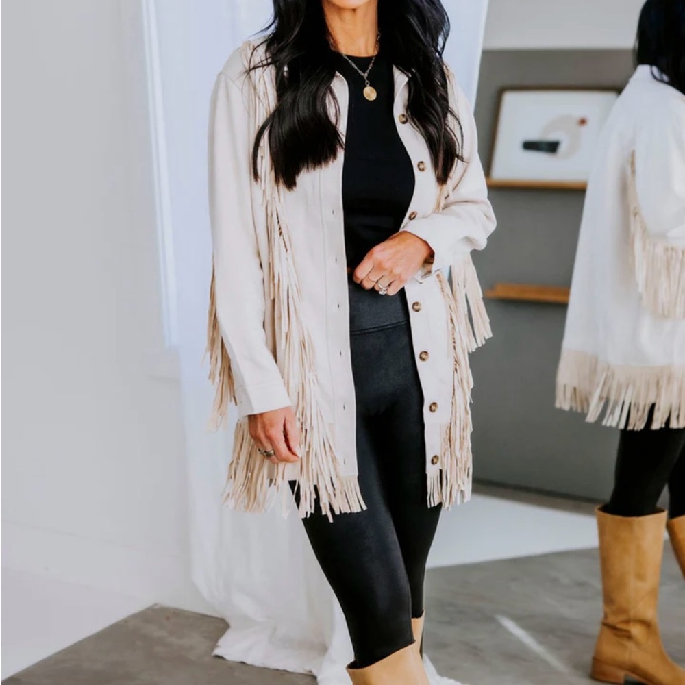 Fringe Button-Up suede jacket Cardigan